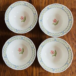 7 1/4’’ Handcraft Noritake Floral Porcelain Bowls - Pink and Blue Set of 2